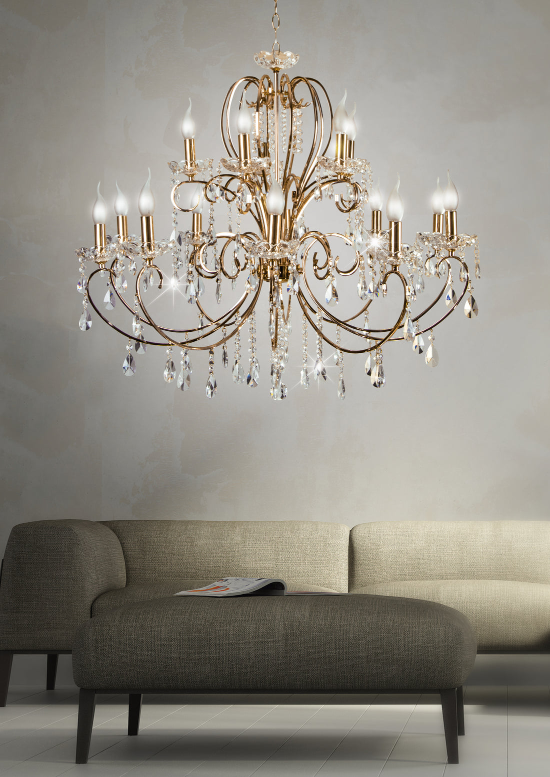 Suspension 15 Lampes Acier Verre Doré · Aurora · photo 2