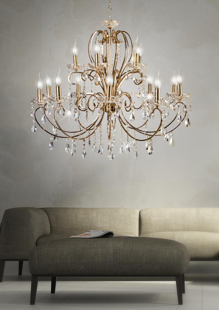 Suspension 15 Lampes Acier Verre Doré · Aurora · photo 3