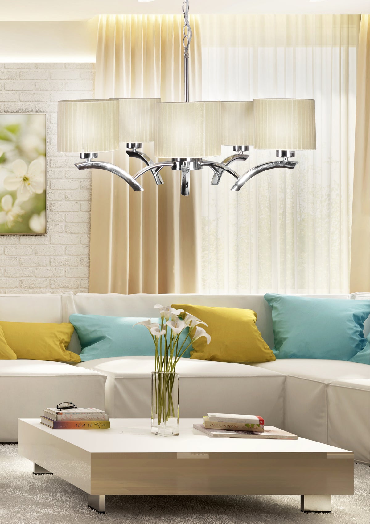 Suspension 5 Lampes Acier Crème · Draga · photo 2