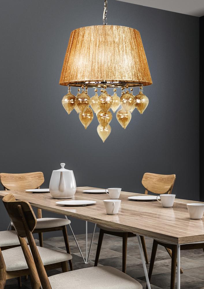 Suspension 3 Lampes Métal Gris et Beige · Elissa · photo 3