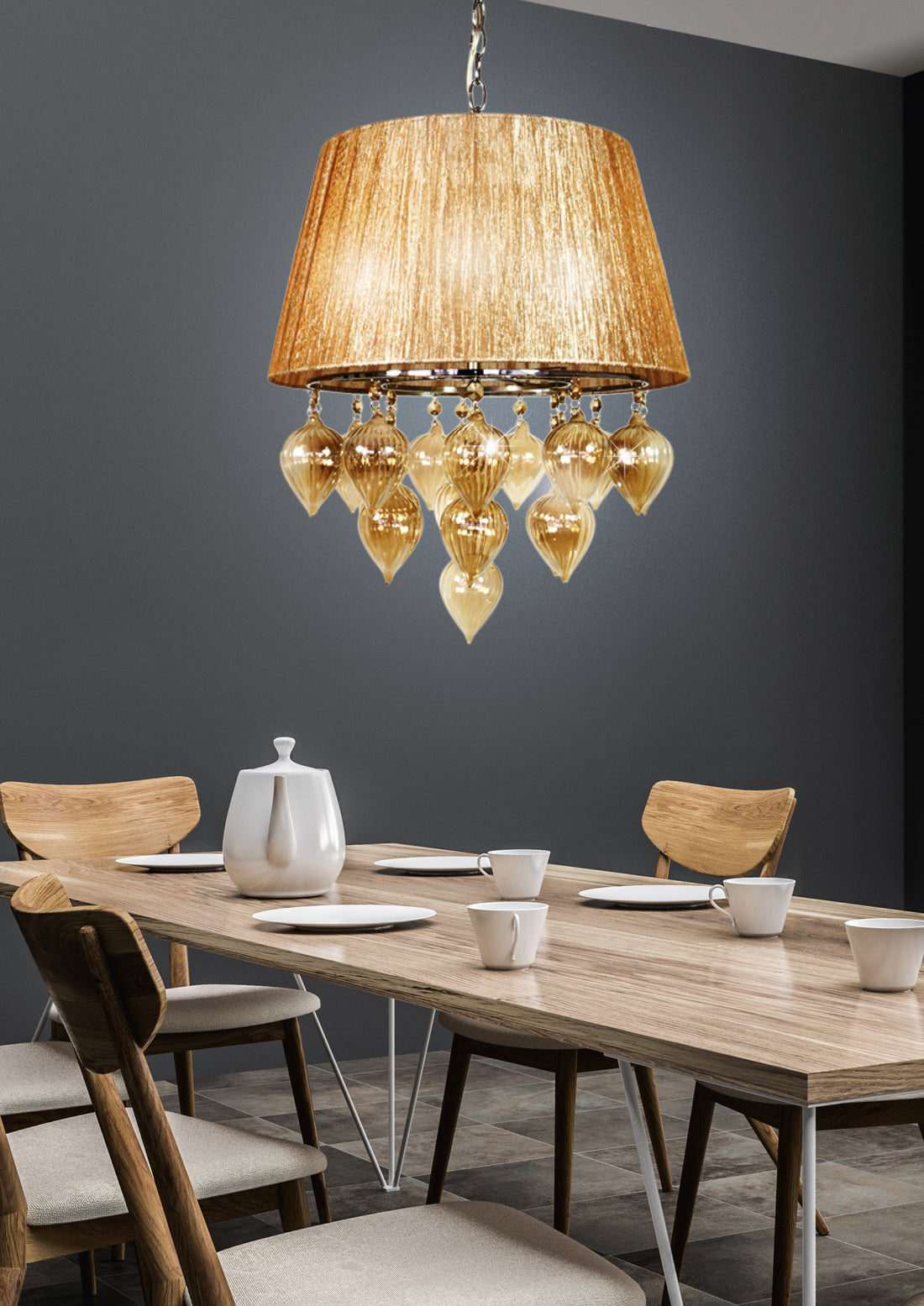 Suspension 3 Lampes Métal Gris et Beige · Elissa · photo 2
