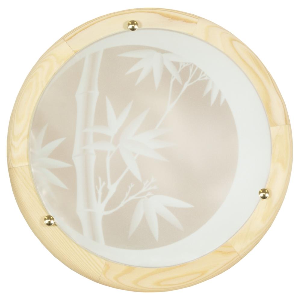 Plafonnier 2 Lampes Métal Verre Bois Pin · Bamboo
