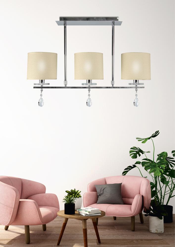 Suspension 3 Lampes Acier Tissu Chromé · Estera · photo 3