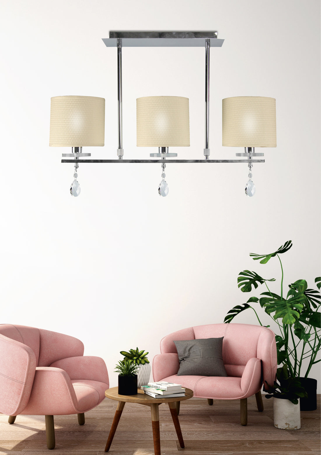 Suspension 3 Lampes Acier Tissu Chromé · Estera · photo 2
