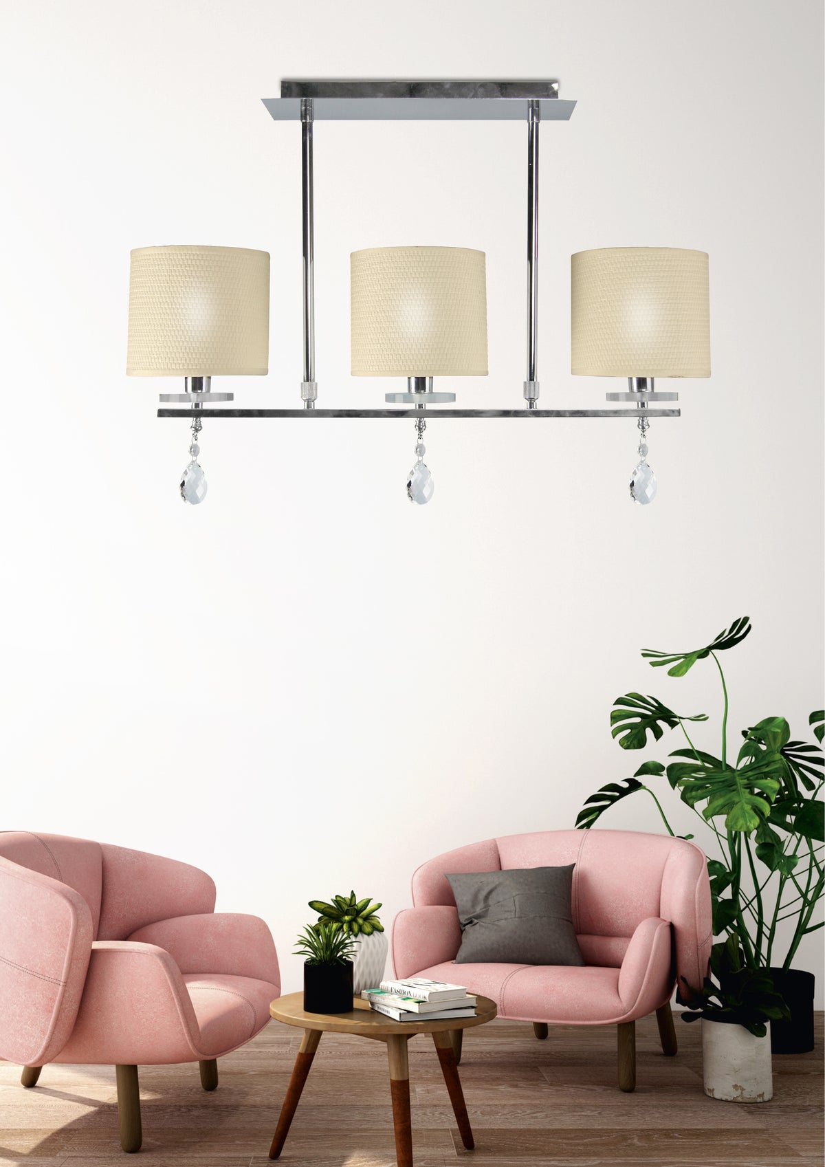 Suspension 3 Lampes Acier Tissu Chromé · Estera · photo 2