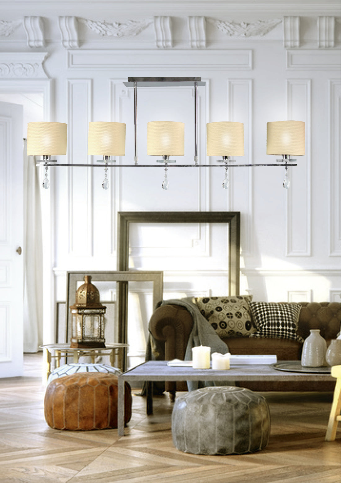 Suspension 5 Lampes Acier Tissu Chromé · Estera · photo 2