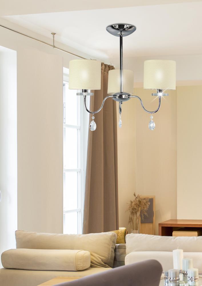 Suspension 3 Lampes Acier Tissu Chromé · Estera · photo 3