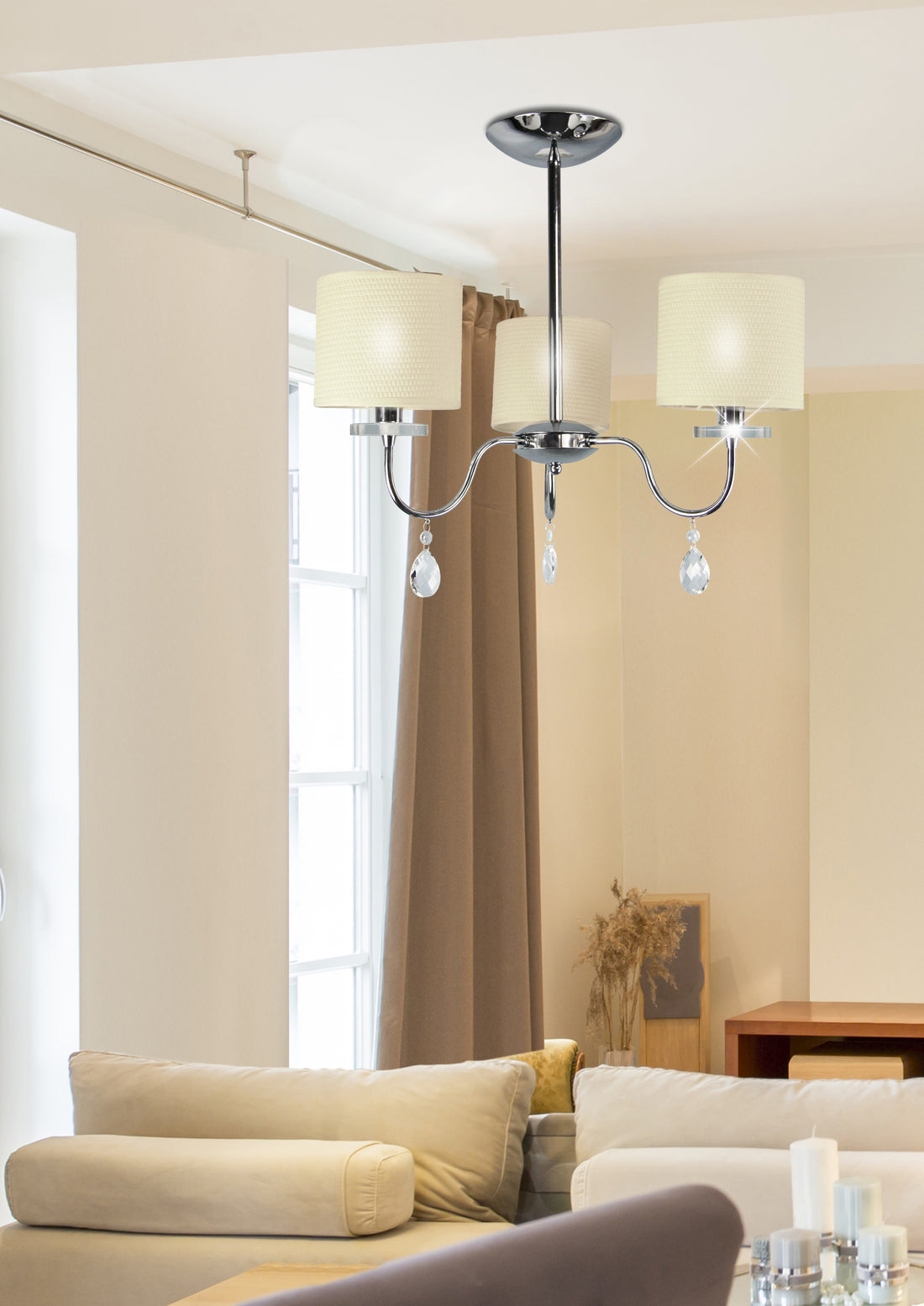 Suspension 3 Lampes Acier Tissu Chromé · Estera · photo 2