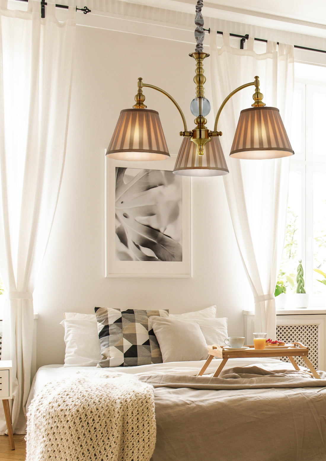 Suspension 3 Lampes Acier Tissu Antique Laiton · Austin · photo 2
