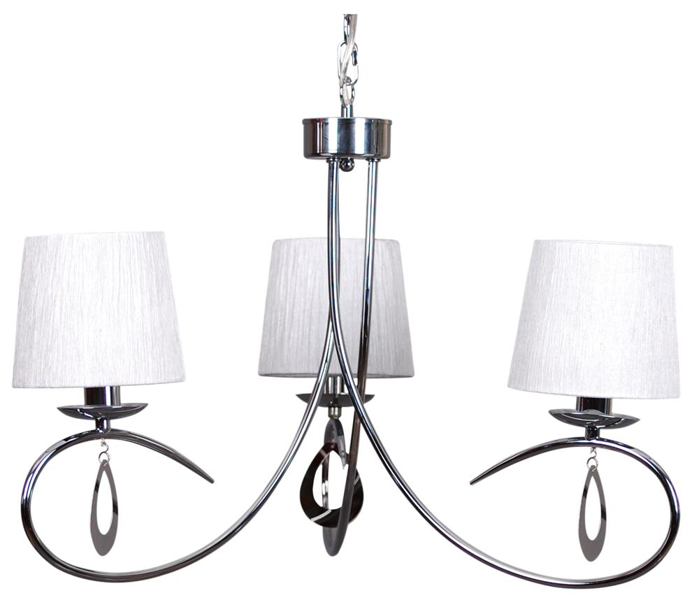 Suspension 3 Lampes Acier Tissu Chromé Blanc · Arnika