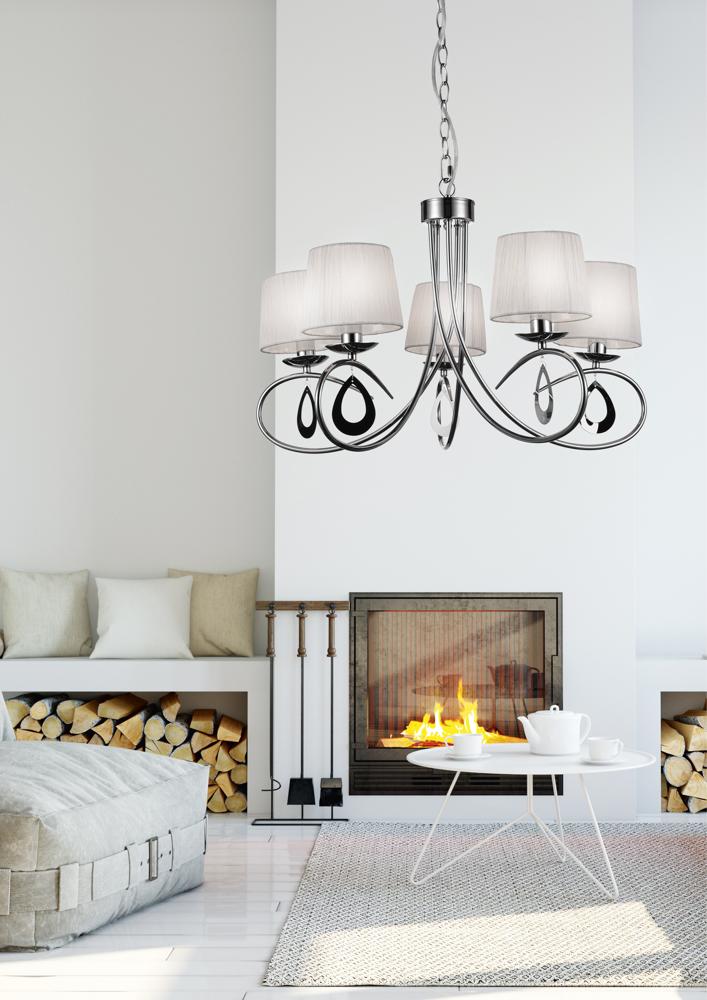 Suspension 5 Lampes Acier Tissu Chromé Blanc · Arnika · photo 3