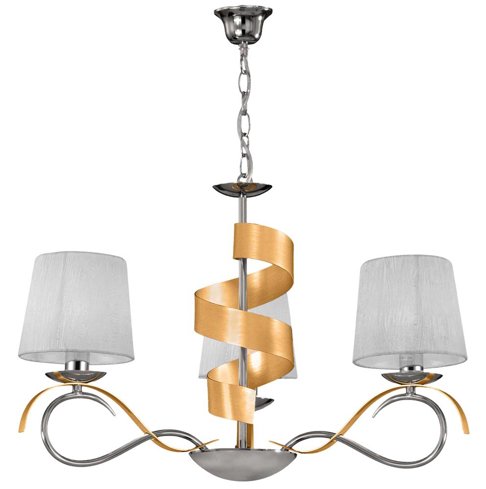 Suspension 3 Lampes Acier Tissu Chromé Doré · Denis