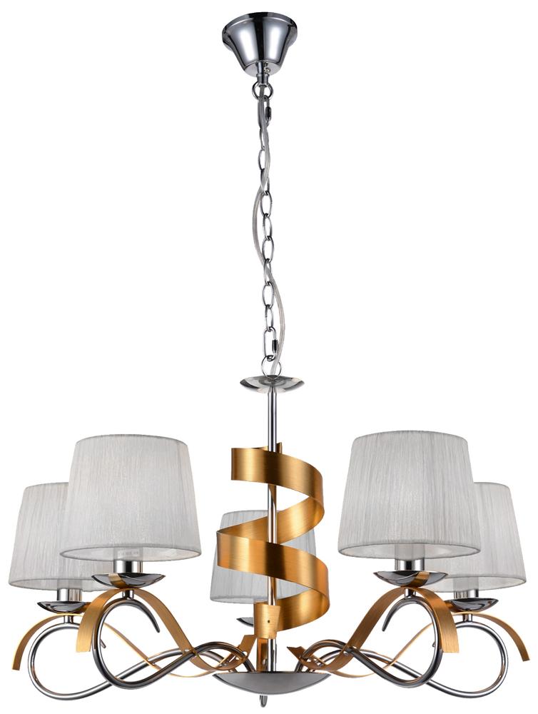 Suspension 5 Lampes Acier Tissu Chromé Doré · Denis