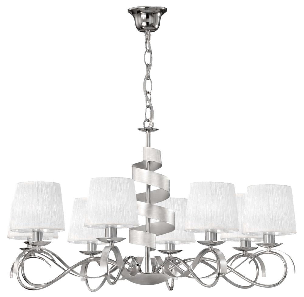 Suspension 8 Lampes Acier Tissu Chromé · Denis
