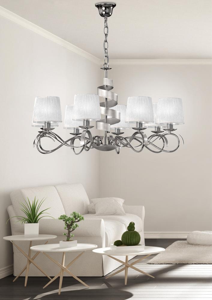Suspension 8 Lampes Acier Tissu Chromé · Denis · photo 3