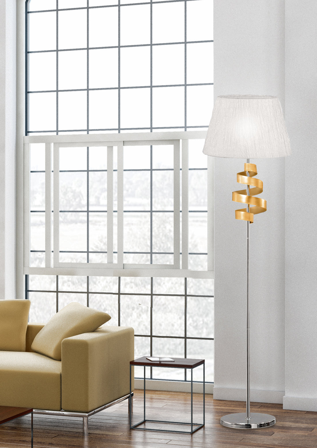 Lampadaire Acier Tissu Chromé Doré · Denis · photo 2