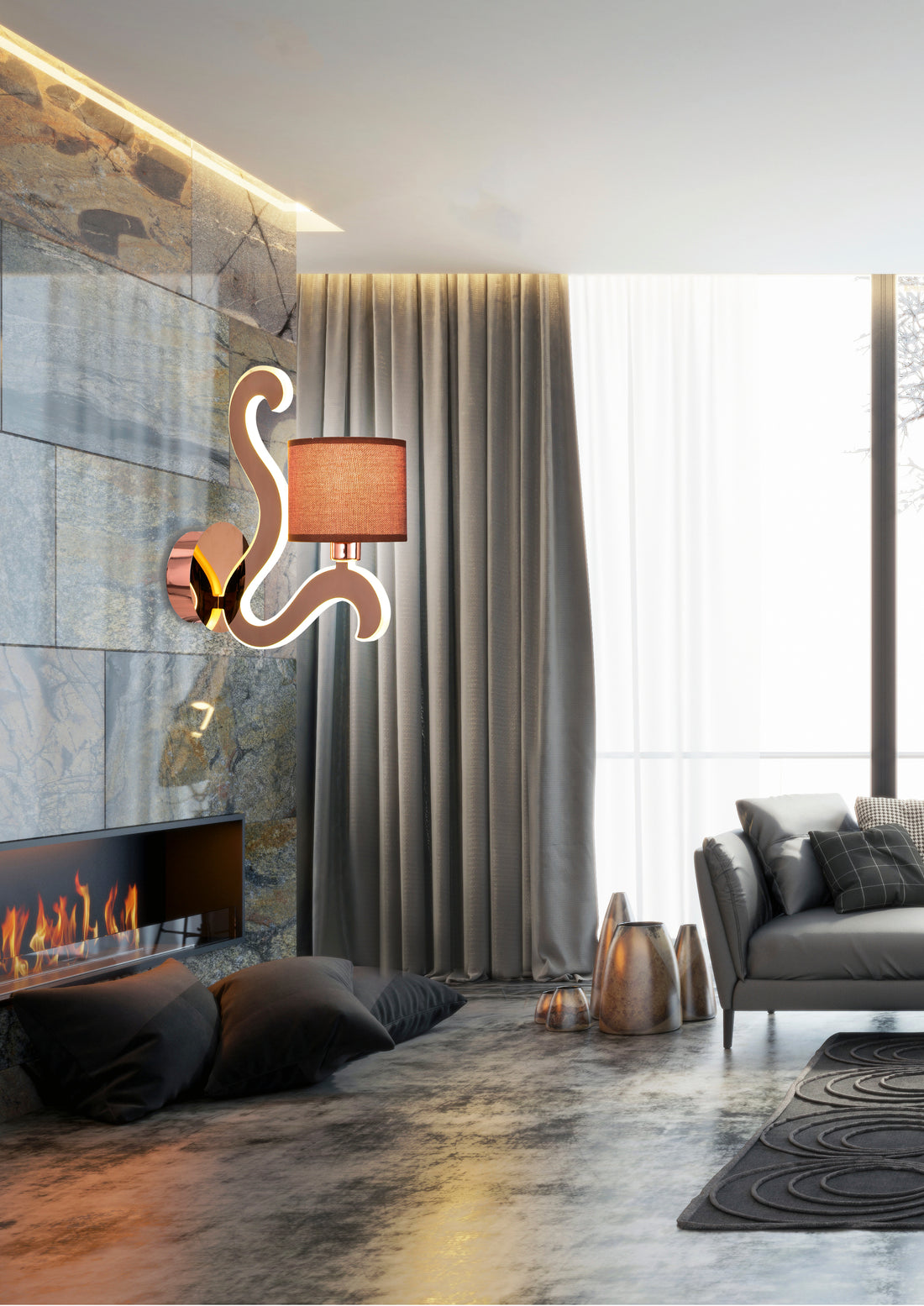 Applique murale 2 Lampes LED Acier Tissu Cuivré · Ambrosia · photo 2