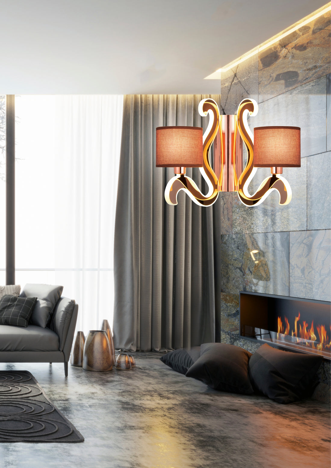 Applique murale 4 Lampes LED Acier Tissu Cuivré · Ambrosia · photo 2