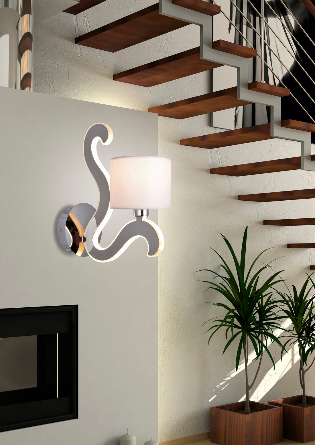 Applique murale 2 Lampes LED Acier Tissu Chromé · Ambrosia · photo 3