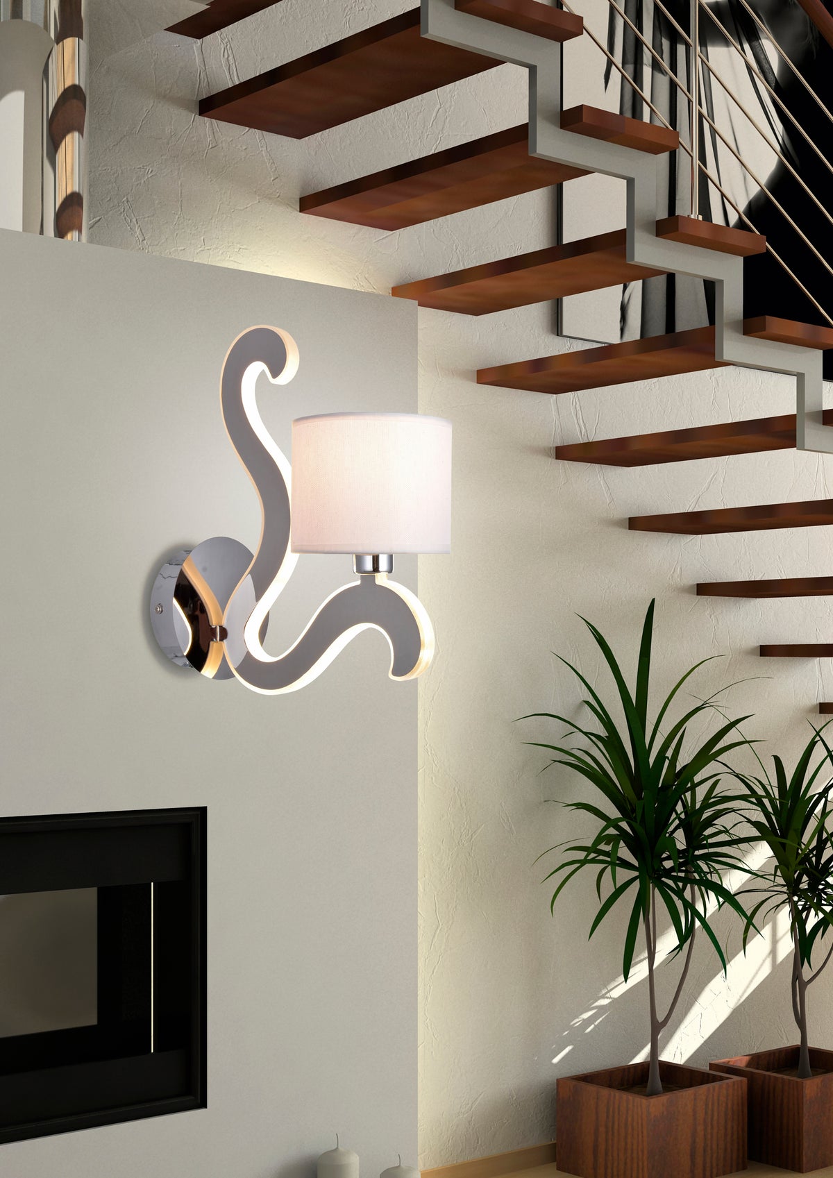 Applique murale 2 Lampes LED Acier Tissu Chromé · Ambrosia · photo 3