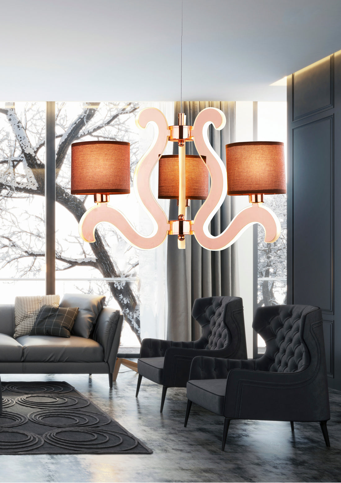 Suspension 6 Lampes LED Acier Tissu Cuivré · Ambrosia · photo 2