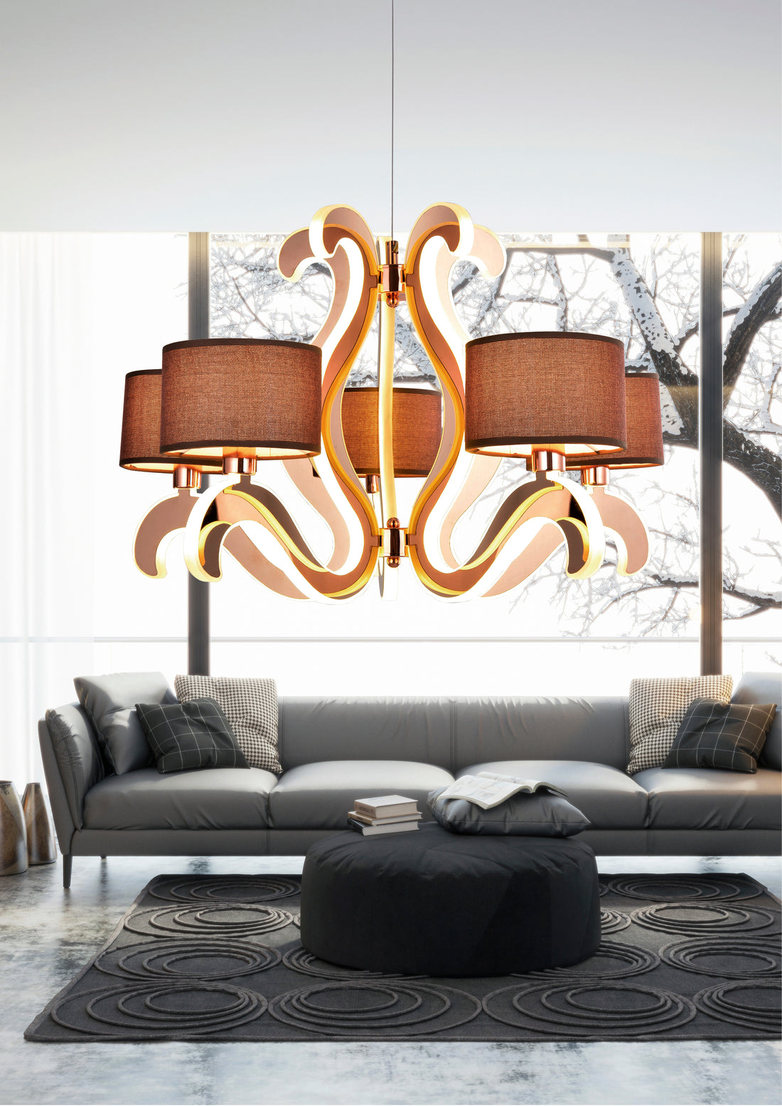 Suspension 10 Lampes LED Acier Tissu Cuivré · Ambrosia · photo 3