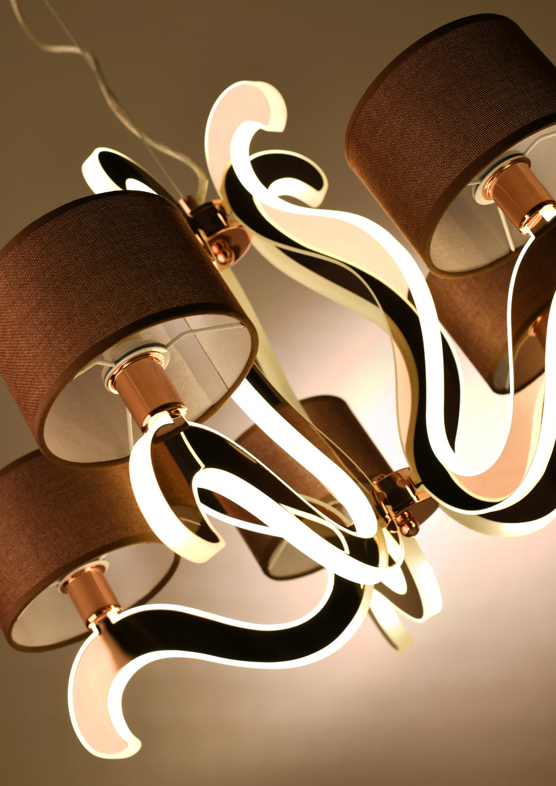 Suspension 10 Lampes LED Acier Tissu Cuivré · Ambrosia · photo 2