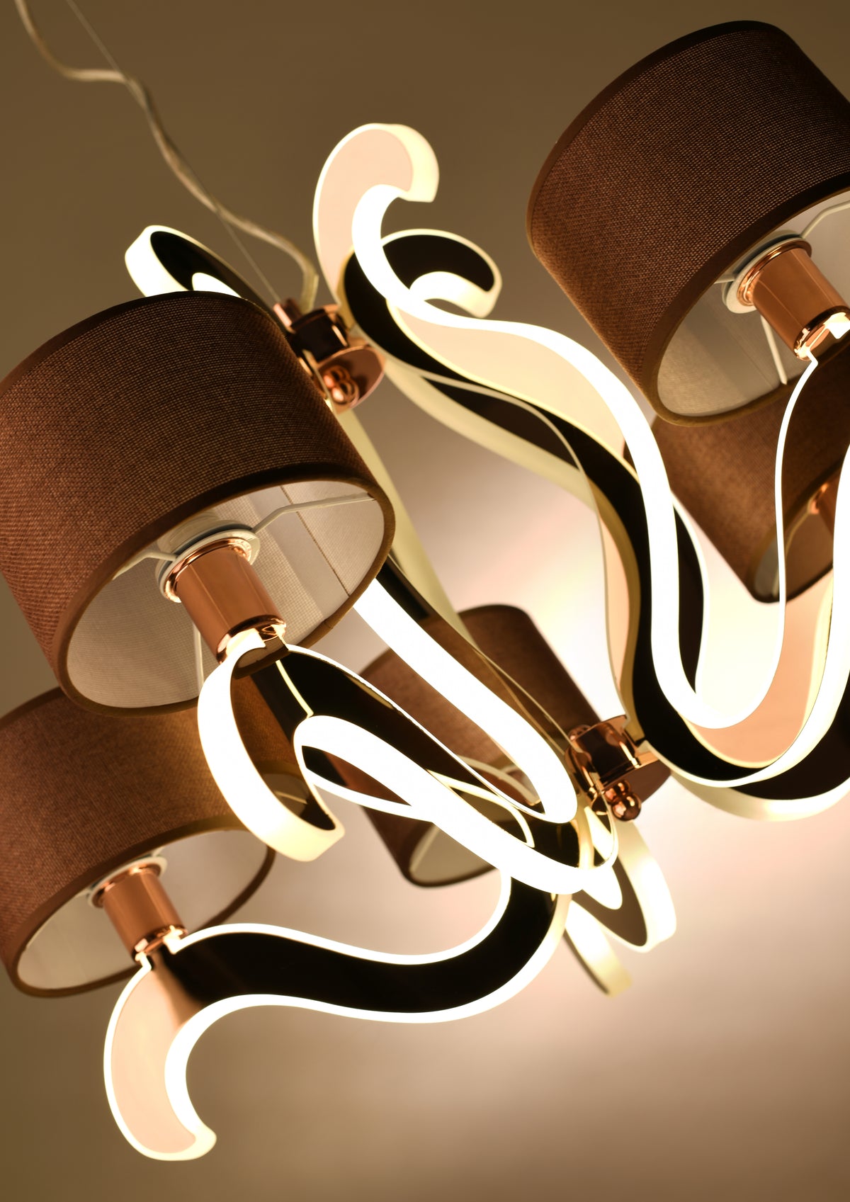 Suspension 10 Lampes LED Acier Tissu Cuivré · Ambrosia · photo 2