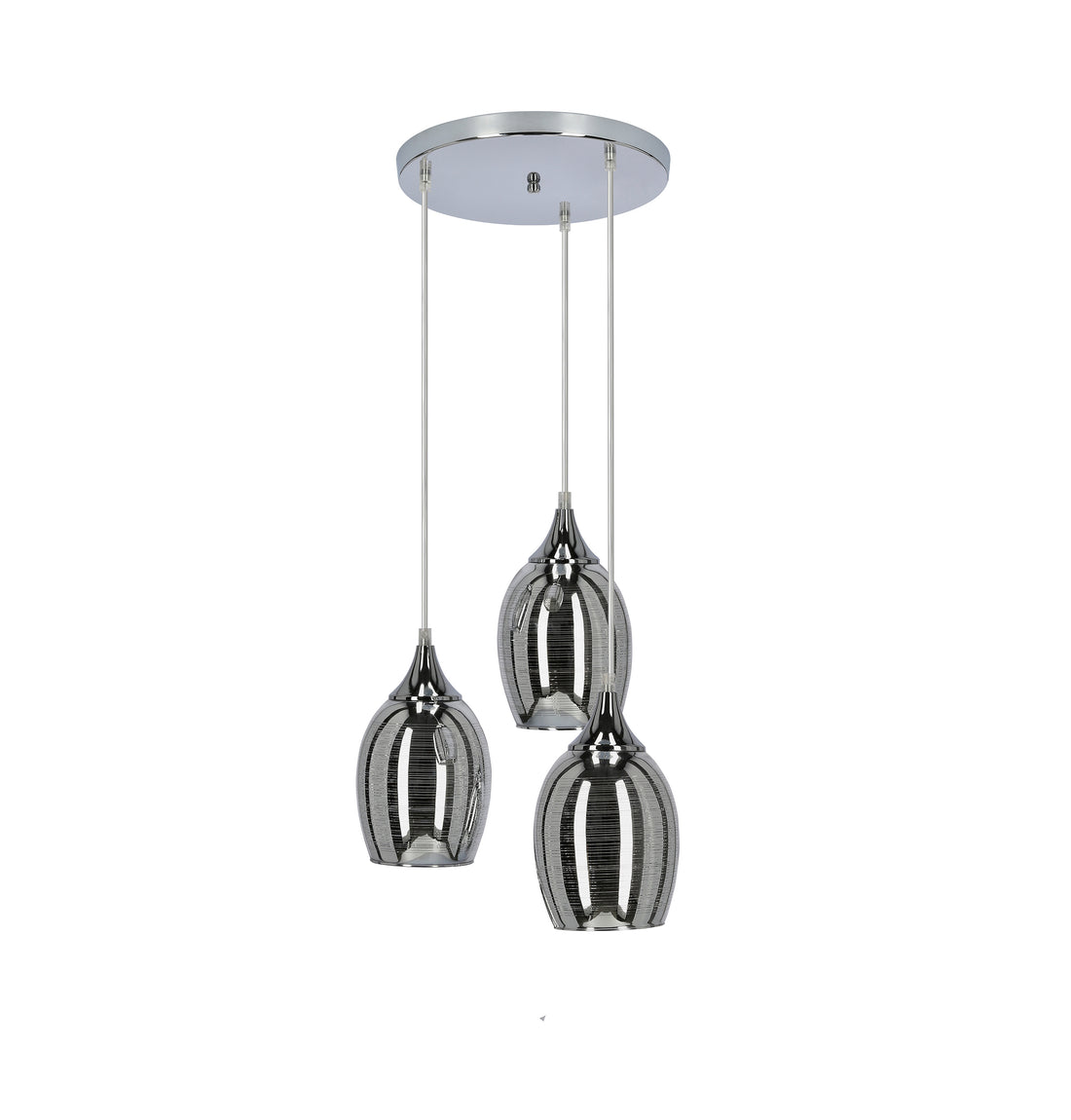 Suspension 3 Lampes Métal Verre Chromé · Marina