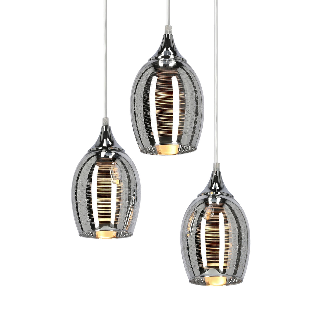 Suspension 3 Lampes Métal Verre Chromé · Marina · photo 3