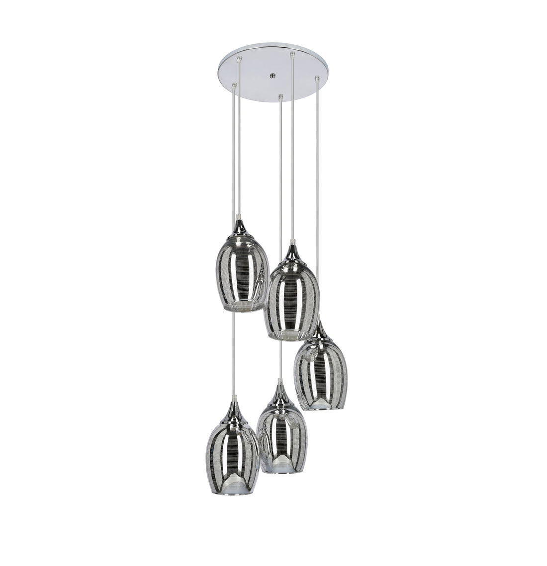 Suspension 5 Lampes Métal Verre Chromé · Marina