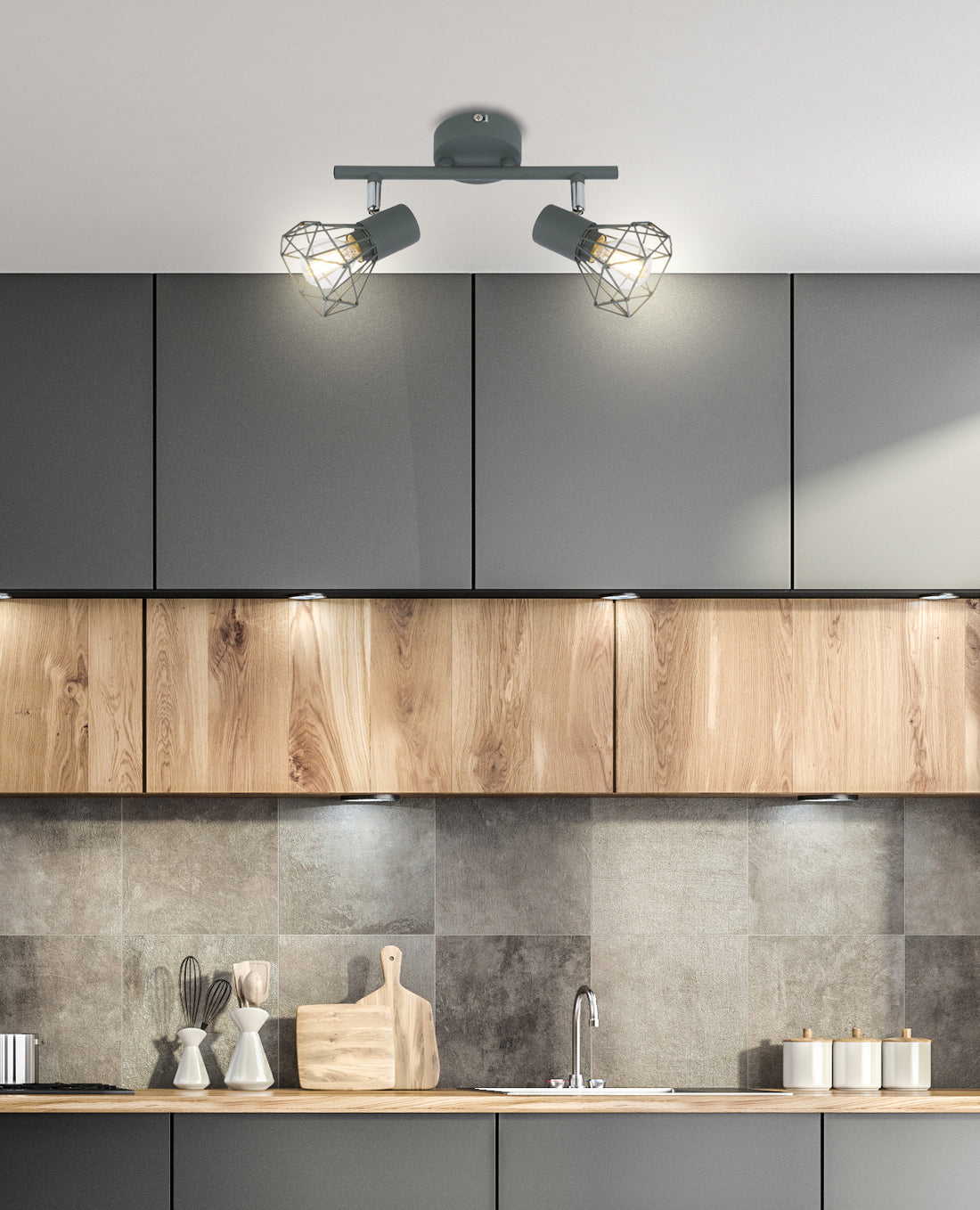 Plafonnier 2 Lampes Acier Mat Gris · Verve · photo 2