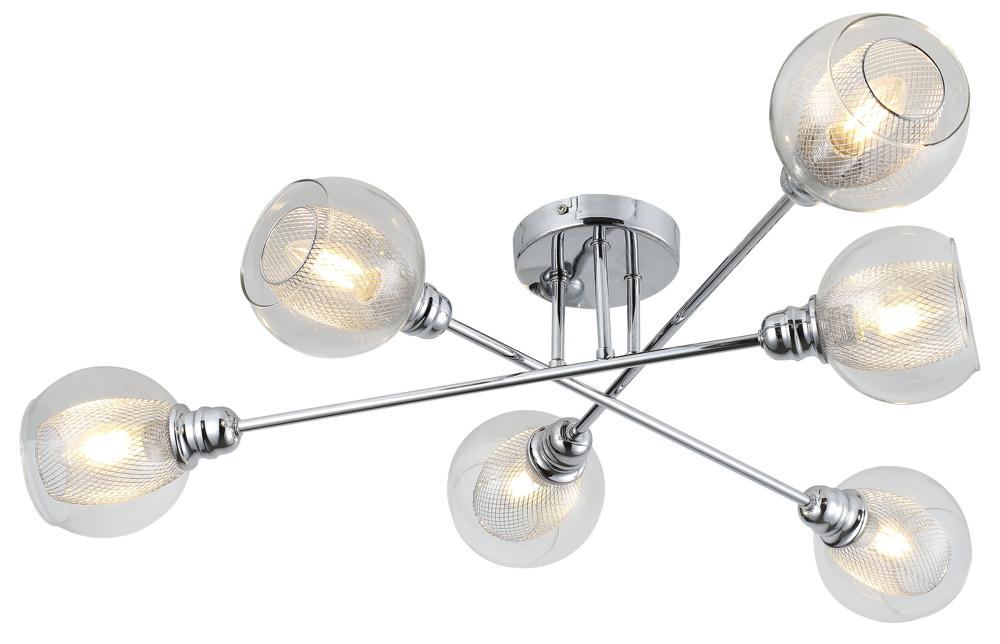Suspension 6 Lampes Acier Verre Chromé · Dixi