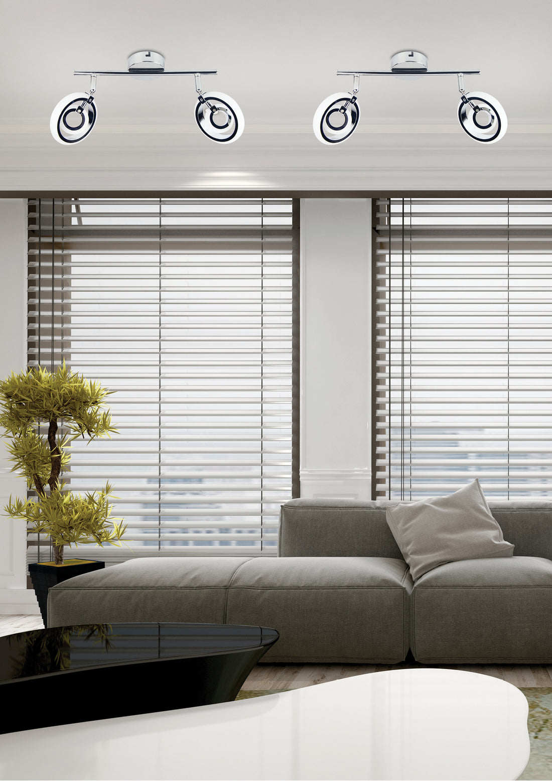 Plafonnier 2 Lampes LED Acier Composite Chromé · Celt · photo 2