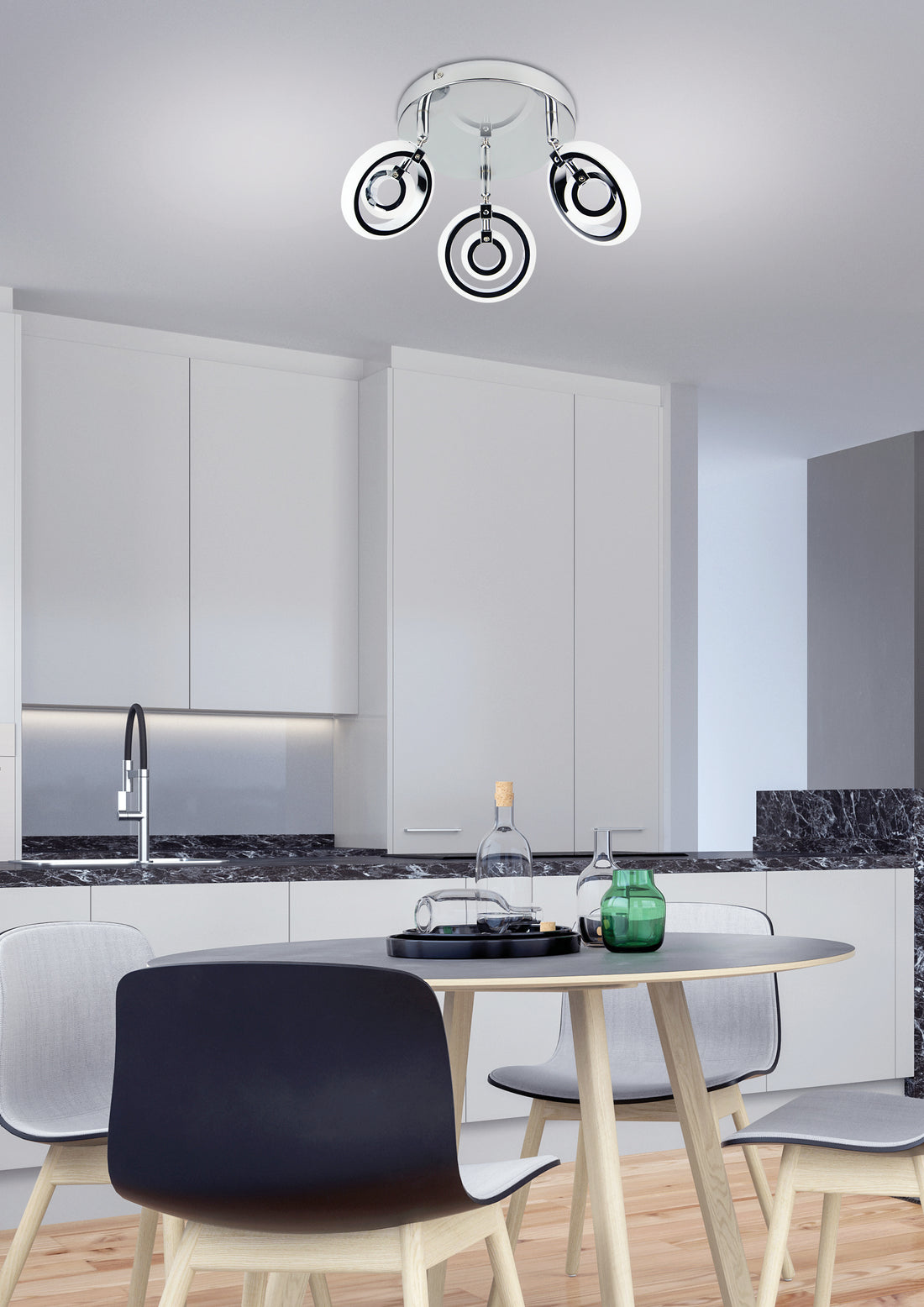 Plafonnier 3 Lampes LED Acier Composite Chromé · Celt · photo 2
