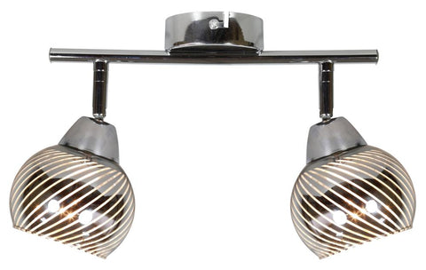 Plafonnier 2 Lampes Acier Verre Chromé · Fort