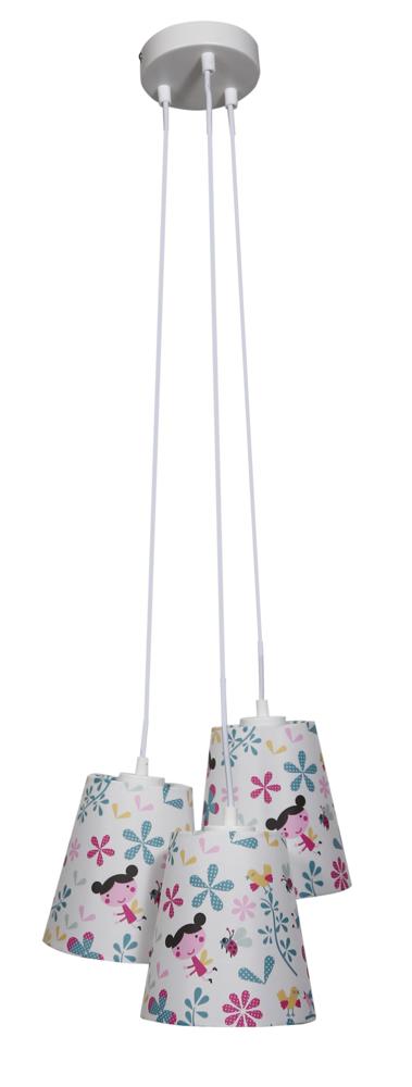 Suspension 3 Lampes Métal Tissu Blanc · Girl