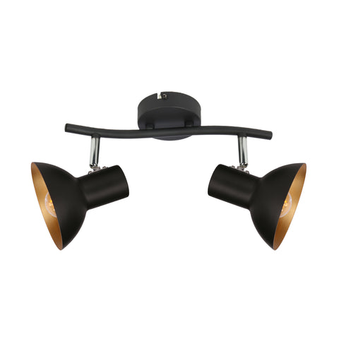 Plafonnier 2 Lampes Acier Noir et Doré · Diso