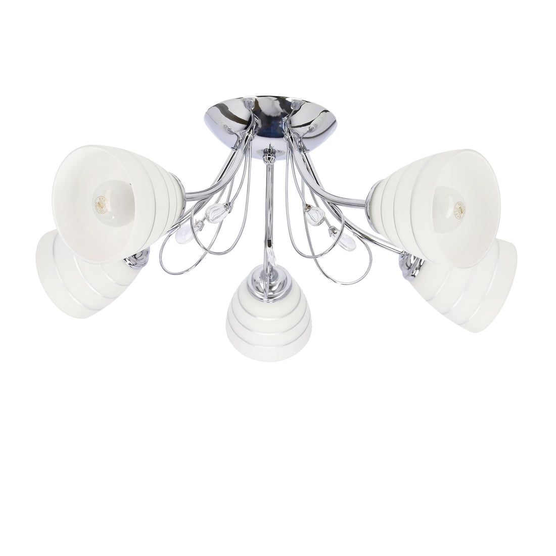 Suspension 5 Lampes Acier Verre Chromé