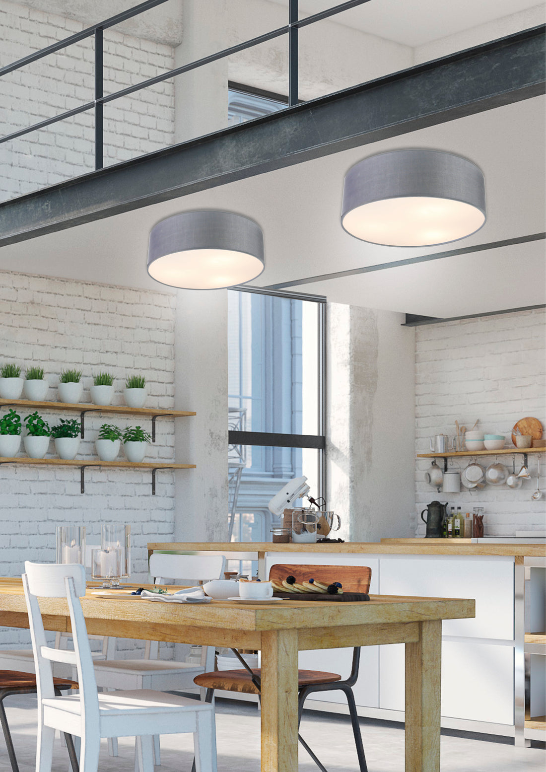 Suspension 3 Lampes Acier Tissu Gris · Kioto · photo 3