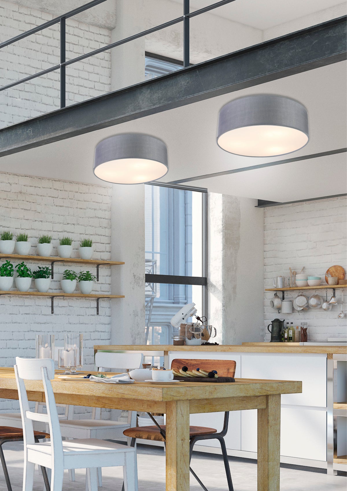 Suspension 3 Lampes Acier Tissu Gris · Kioto · photo 3