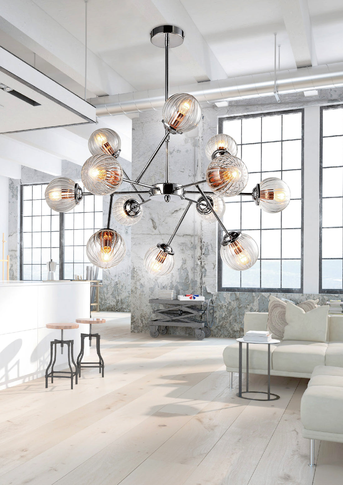 Suspension 12 Lampes Métal Verre Chromé · Best · photo 2