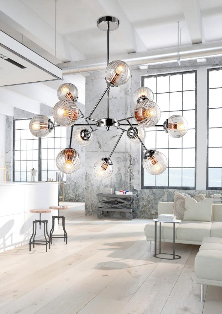 Suspension 12 Lampes Métal Verre Chromé · Best · photo 4