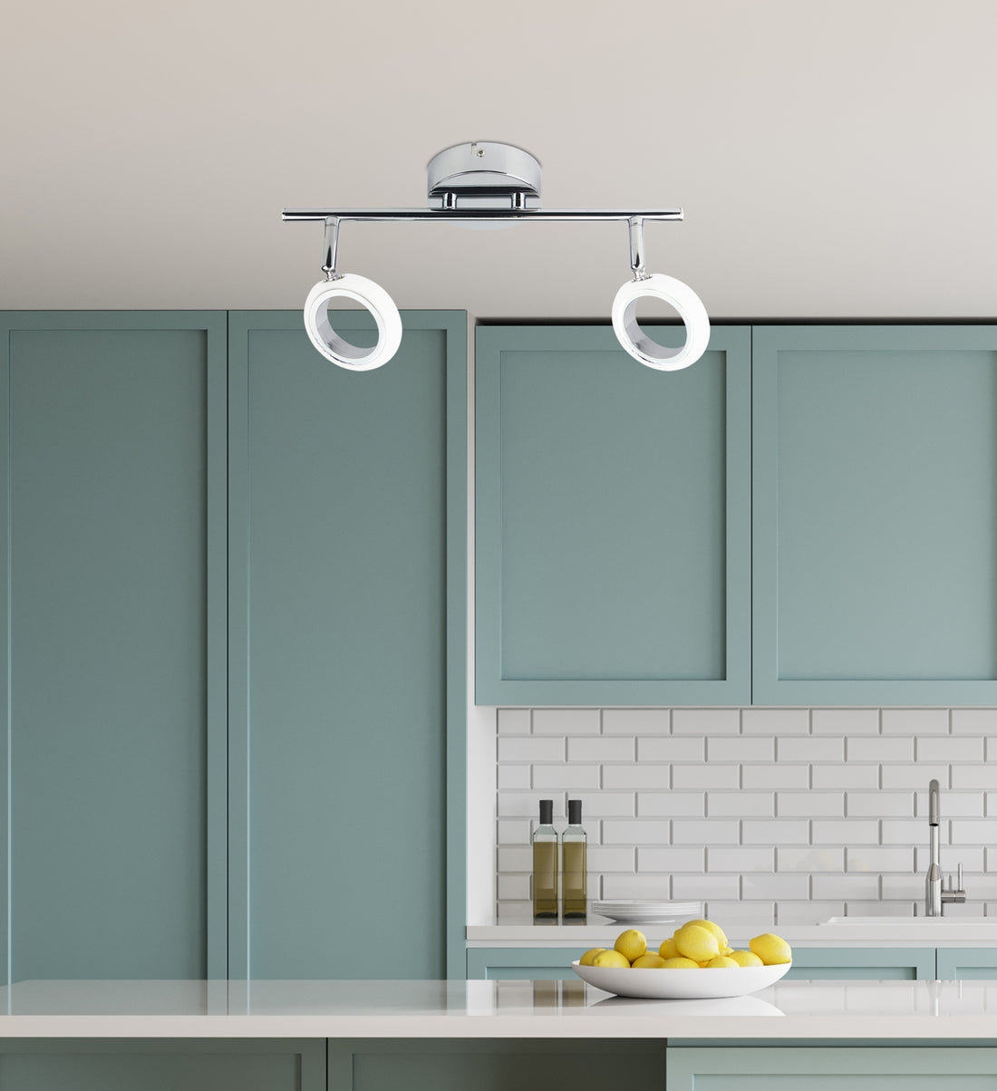 Plafonnier 2 Lampes LED Acier Composite Chromé Blanc · Aurelion · photo 2