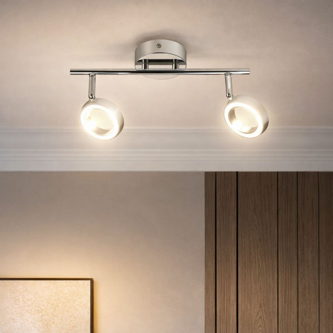 Plafonnier 2 Lampes LED Acier Composite Chromé Blanc · Aurelion · photo 3