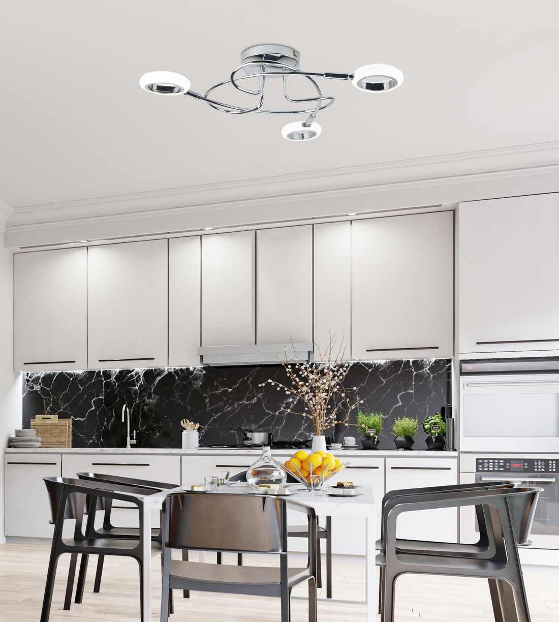 Plafonnier 3 Lampes LED Acier Composite Chromé Blanc · Aurelion · photo 2