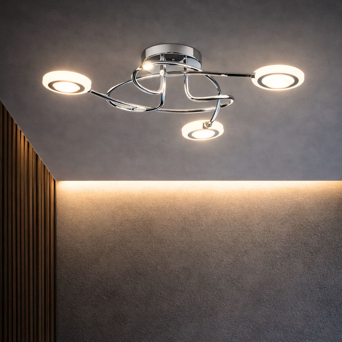 Plafonnier 3 Lampes LED Acier Composite Chromé Blanc · Aurelion · photo 3