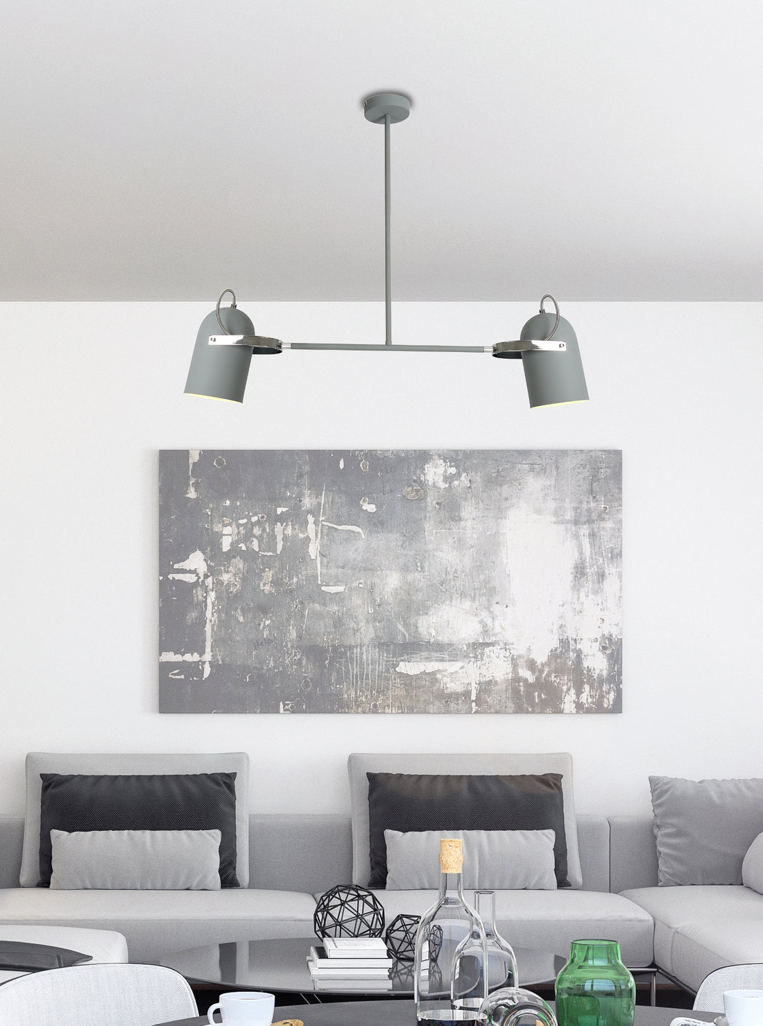 Suspension 2 Lampes Métal Gris · photo 4
