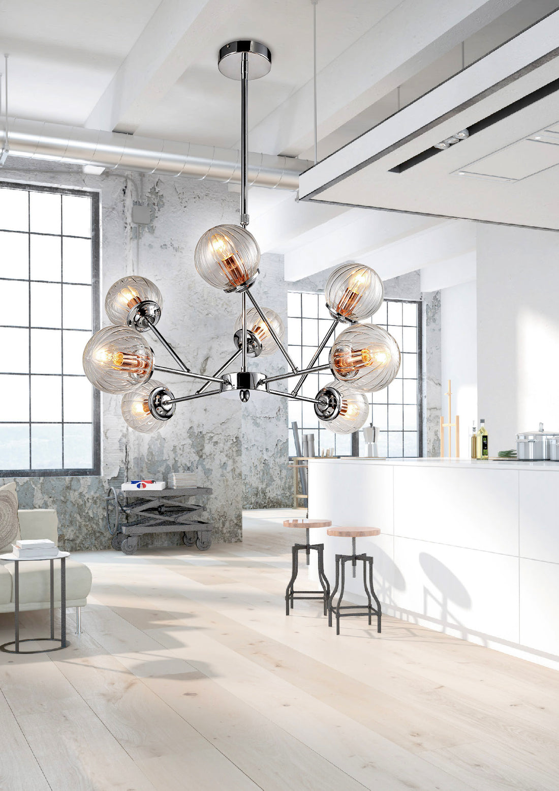Suspension 8 Lampes Métal Verre Chromé · Best · photo 2