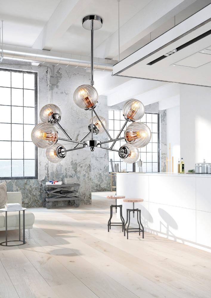 Suspension 8 Lampes Métal Verre Chromé · Best · photo 4